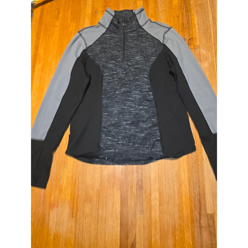 Active Life 90 Degree by Reflex Womens Quarter Zip Pullover Black Gray Large